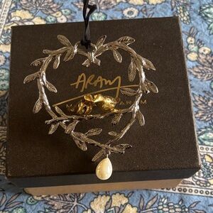 Michael Aram Silver Heart Ornament with Gold and Pearl